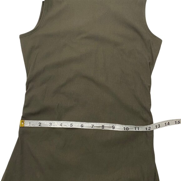 Vuori Pose Sands Ribbed stretch Sleeveless Midi Dress Oregano Olive active athle - Picture 9 of 11